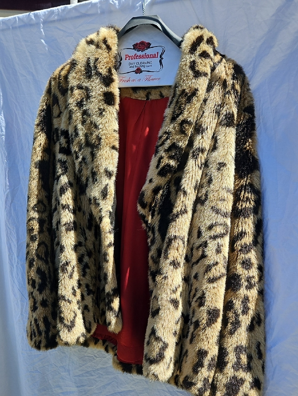 Vintage Short Leopard Print Coat Hot Red Lining 0023
